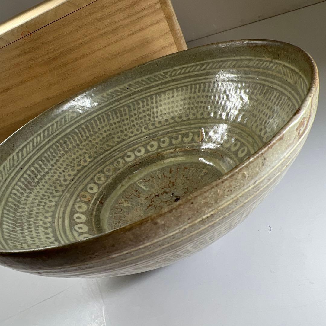 16世紀三島高麗白泥象嵌鉢　木箱付　幅約17.5㎝東Y7-0609⭐︎2Fトニサニ