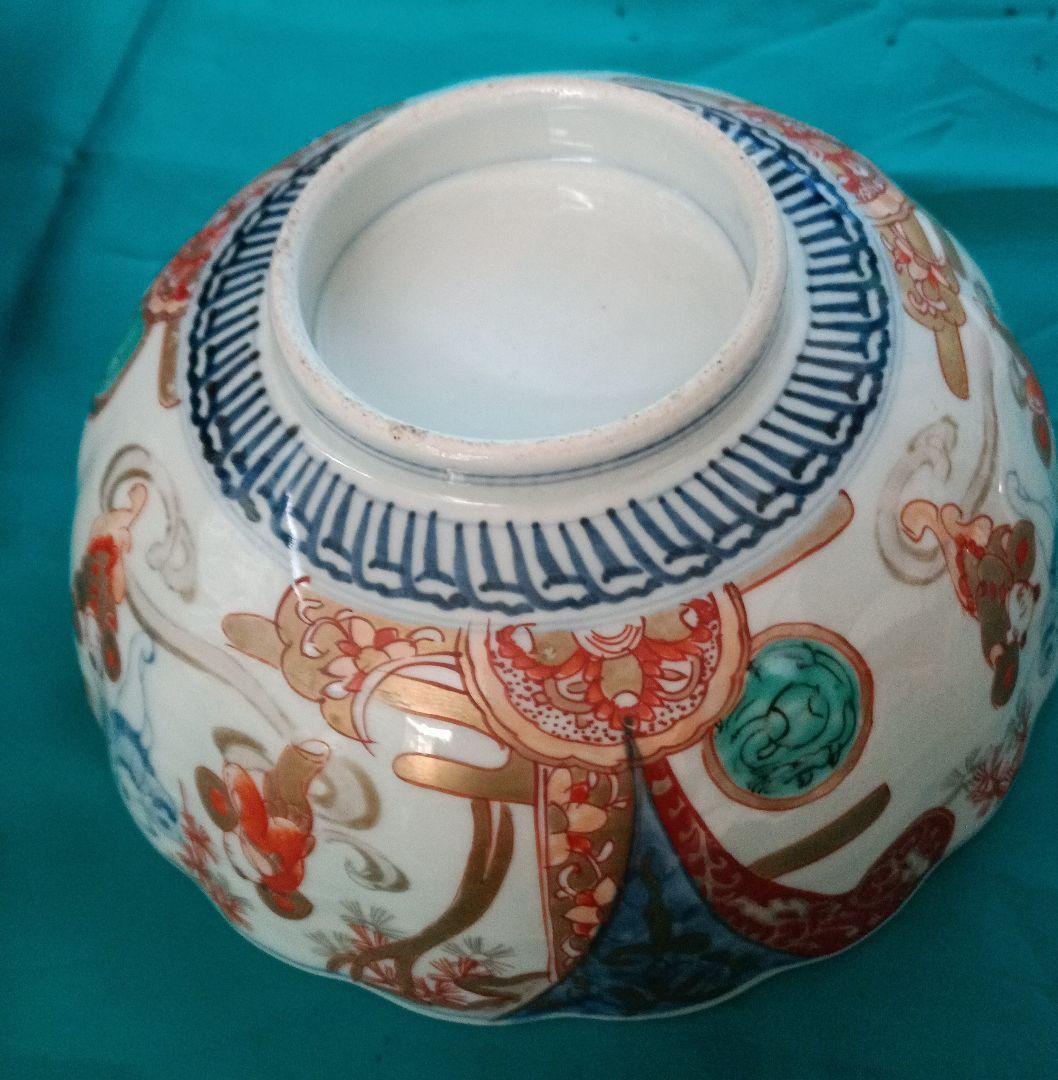 古伊万里　金彩染め付け　赤絵唐子人物絵　三つ鉢揃い　菓子鉢　美術品　江戸期