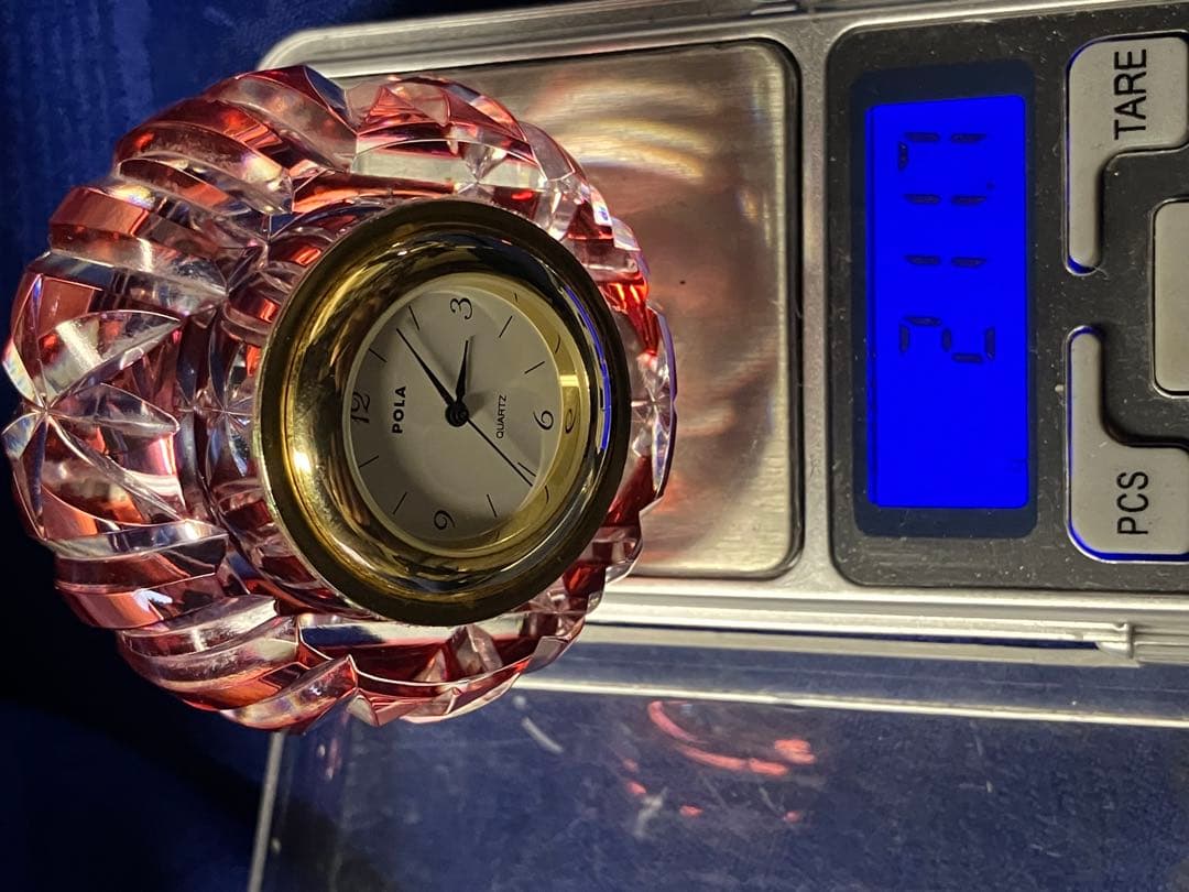 江戸切子　POLA ピンクカットガラス クォーツ時計