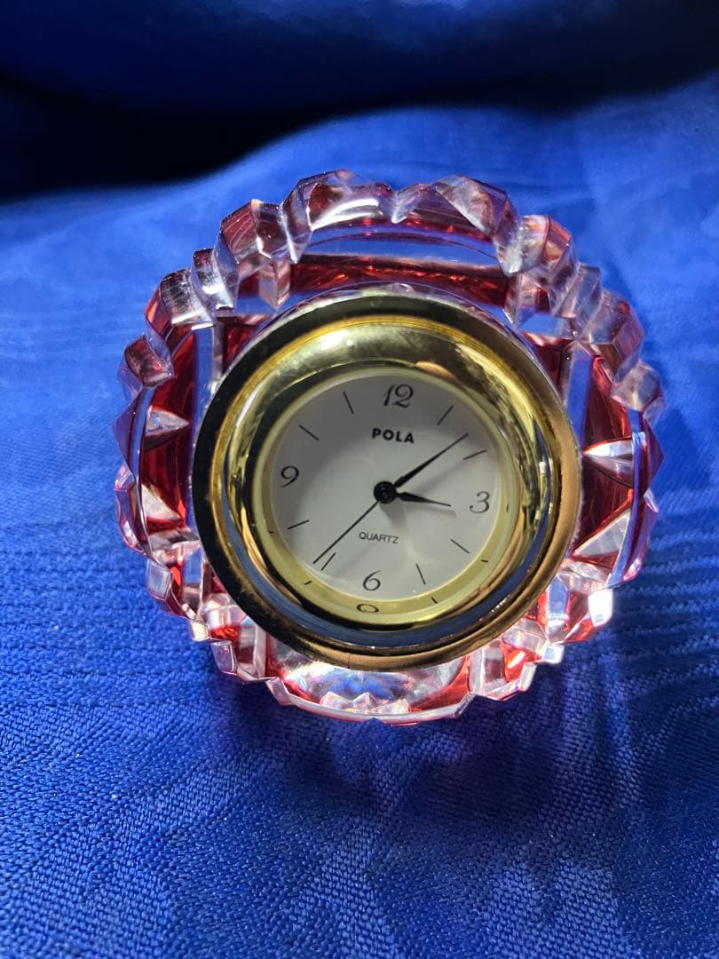 江戸切子　POLA ピンクカットガラス クォーツ時計