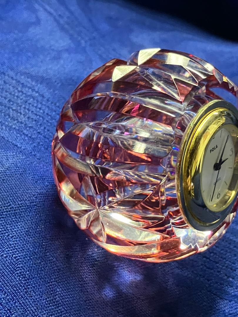 江戸切子　POLA ピンクカットガラス クォーツ時計
