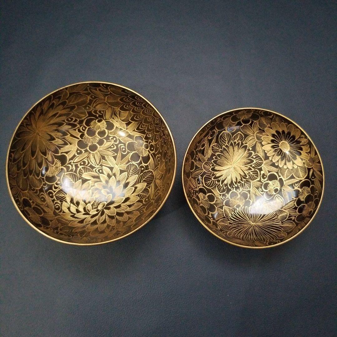 黒漆塗 内総沈金 菊花紋詰 吸物椀 汁椀 茶道具 懐石 菓子椀　1客