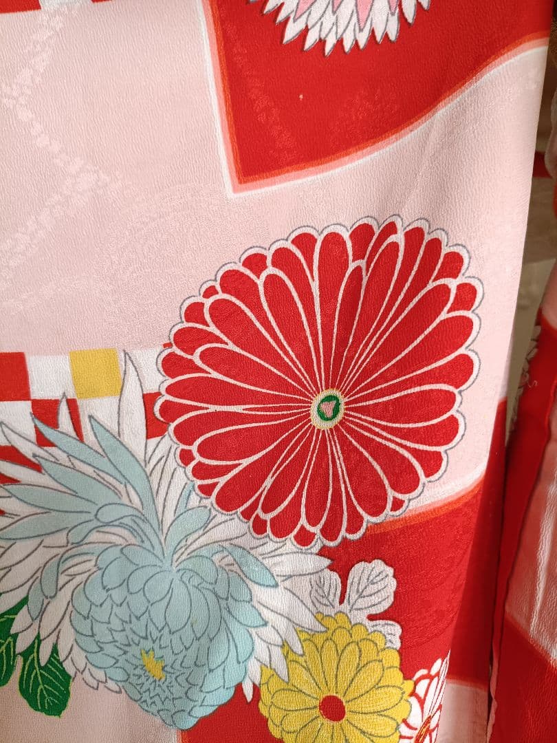 アンティーク格子模様の着物と白の作り帯☆七五三７歳セット