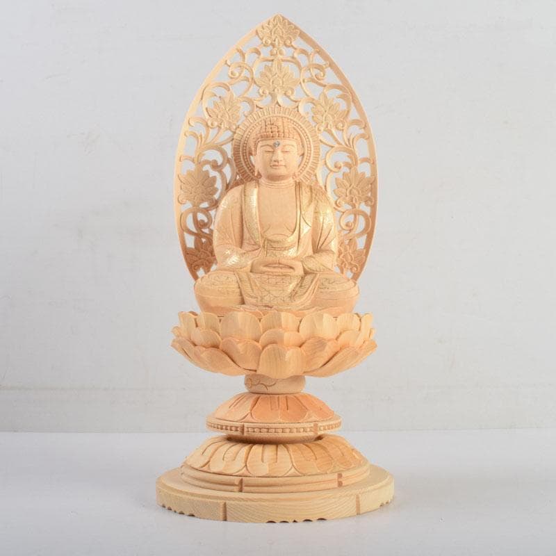 仏教美術　桧彫刻　釈迦如来座像　仏像　蓮華台　C　8855