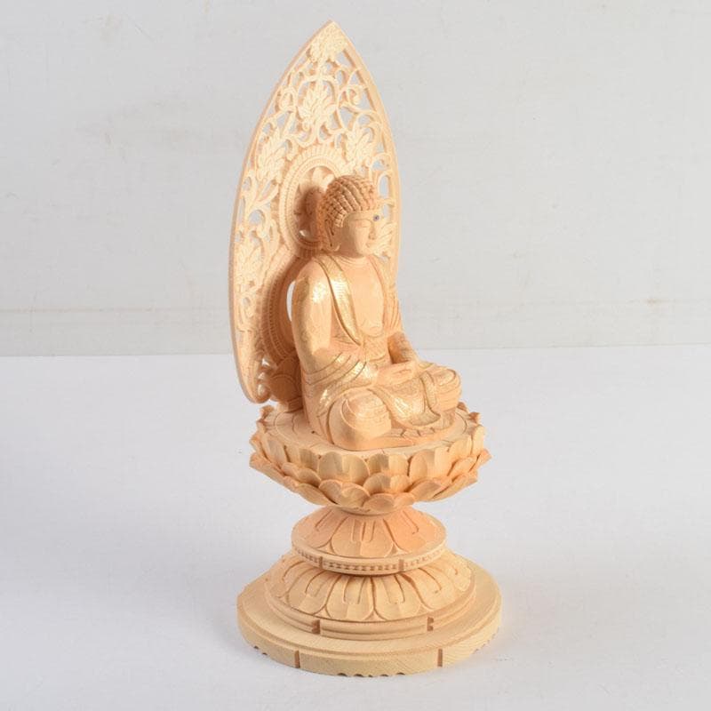仏教美術　桧彫刻　釈迦如来座像　仏像　蓮華台　C　8855