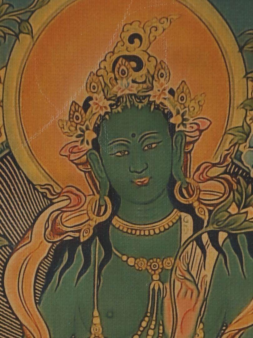 縁起物　タンカ グリーンタラ（緑度母） チベット仏教 時代物