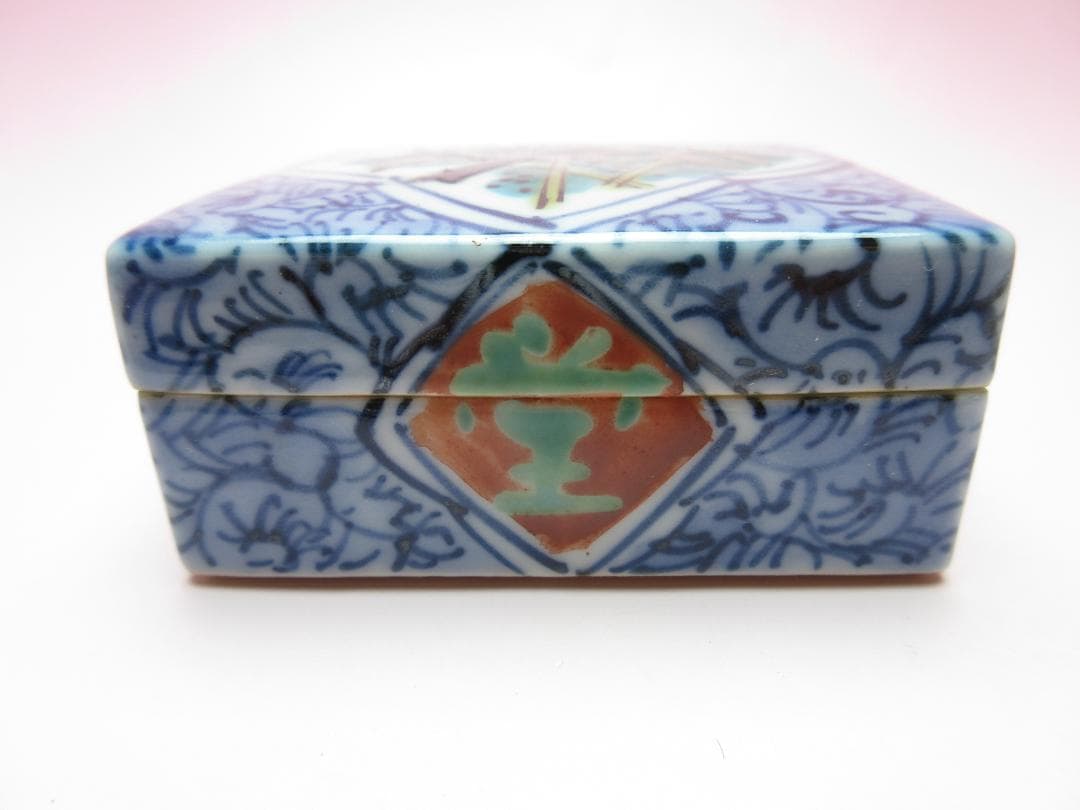 九谷焼 北出不二雄 色絵 小禽文 香合 E03 71215