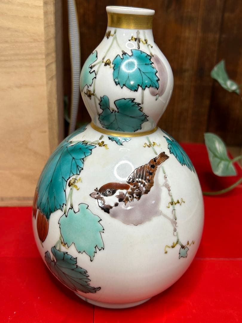 九谷焼　人間国宝候補　武腰潤　色絵　雀　未使用　瓶子