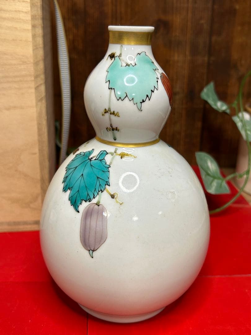 九谷焼　人間国宝候補　武腰潤　色絵　雀　未使用　瓶子