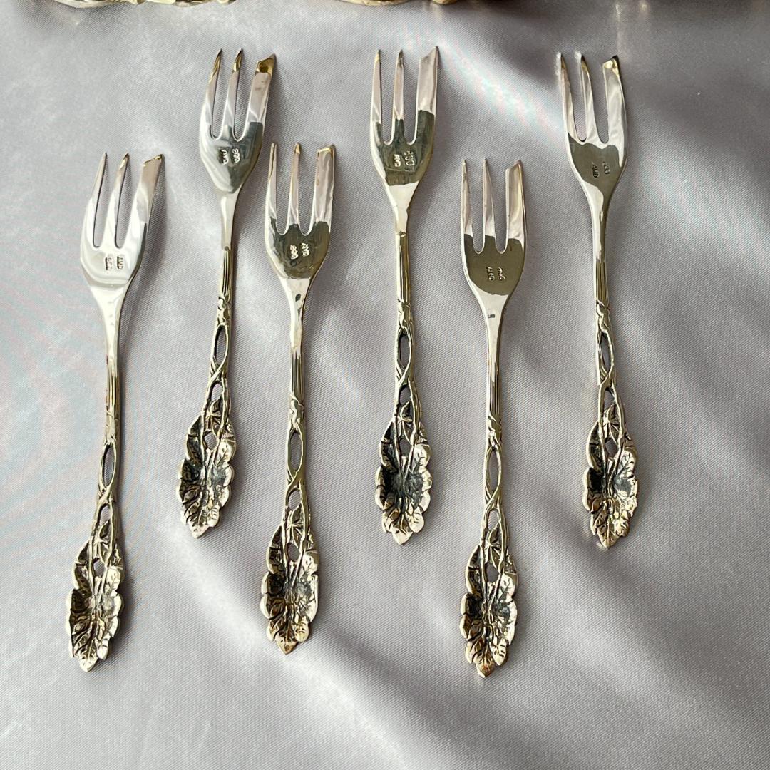 【Adam Manns】 薔薇のケーキフォーク 6本【純銀】ヒルデスハイムローズ