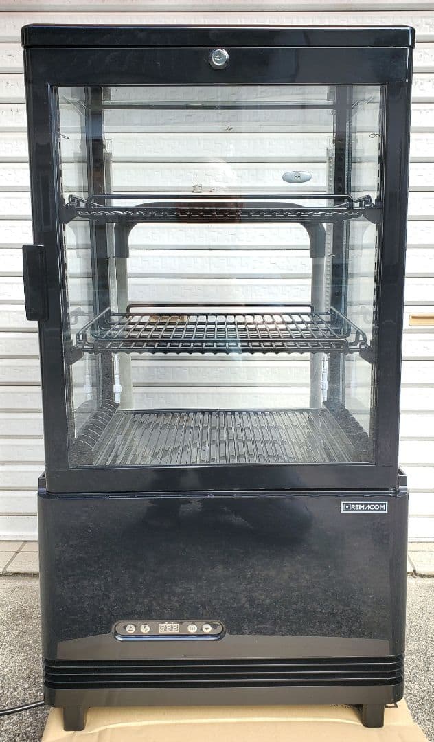 レマコム 4面ガラス 冷蔵ショーケース 卓上型 63L ブラック 冷蔵庫 タテ型