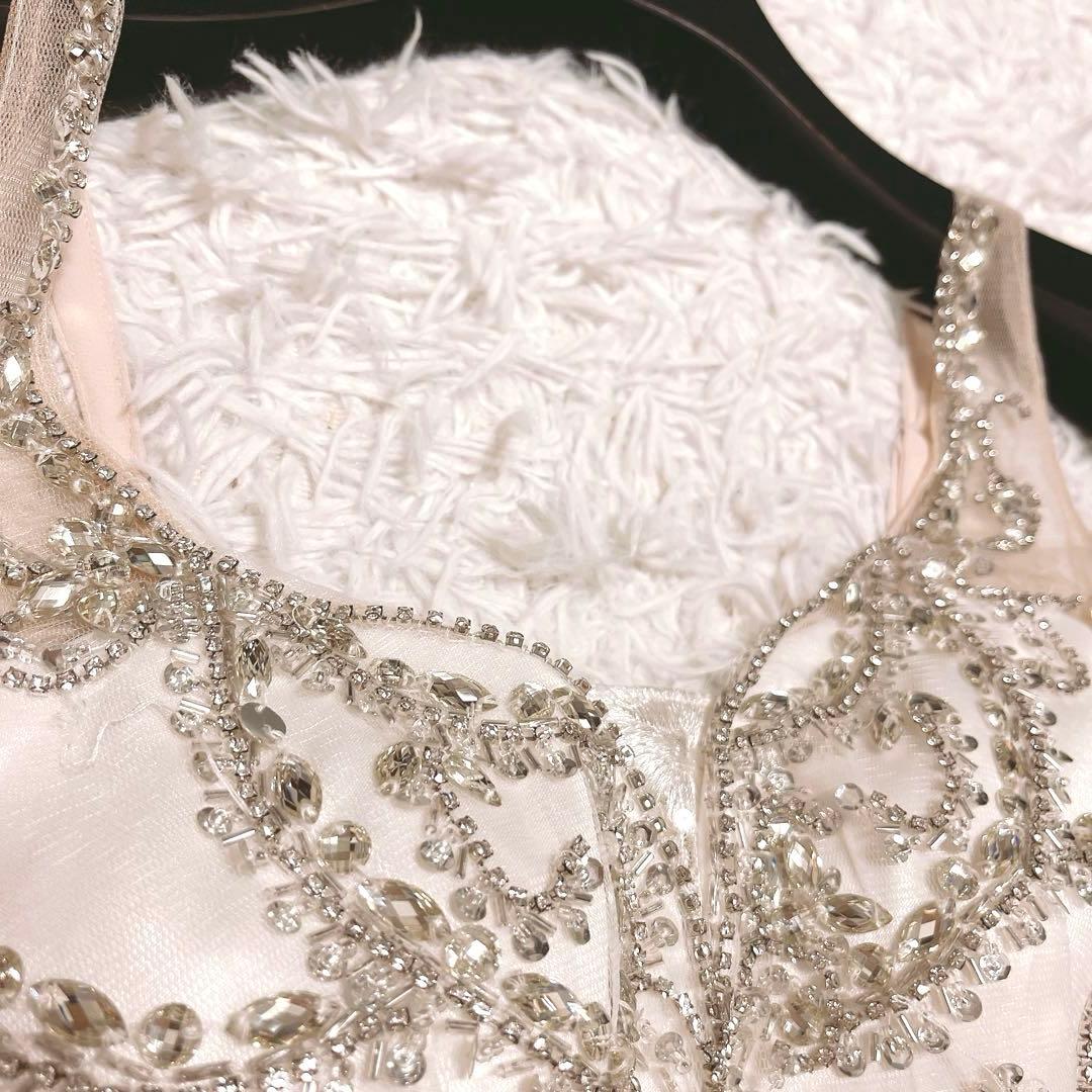 IRMA キャミソール ビジュー レース 刺繍 タイト ミニ ドレス 白 S