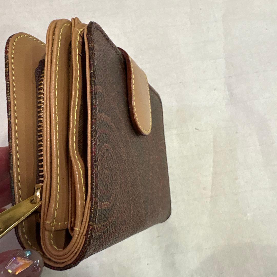 未使用ETRO エトロペイズリー柄ブラウン系 二つ折り財布ファスナーレザー