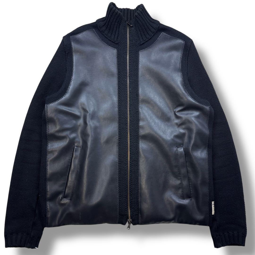 美品 エンポリオアルマーニ レザージャケット コンビブルゾン 切替え M 黒