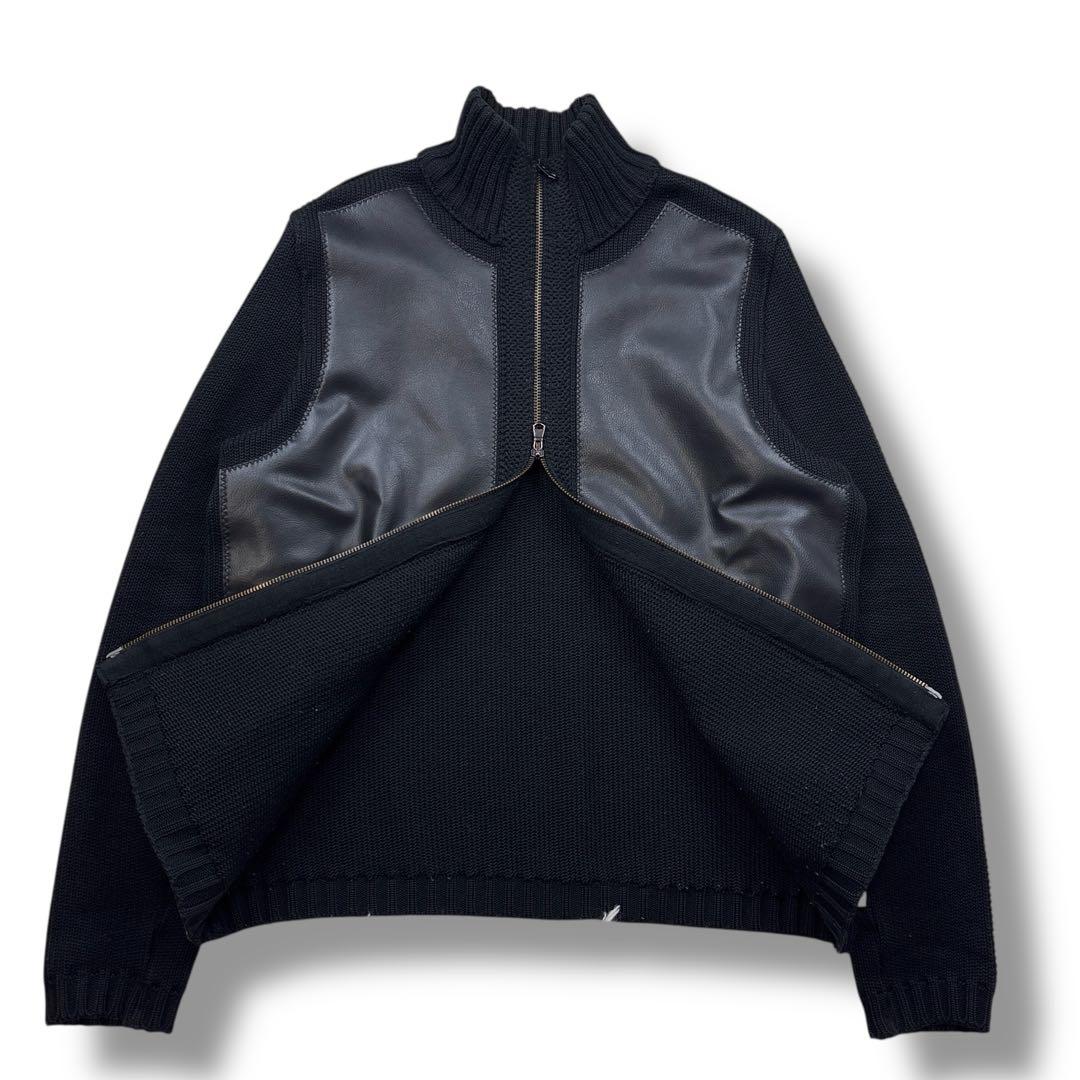 美品 エンポリオアルマーニ レザージャケット コンビブルゾン 切替え M 黒