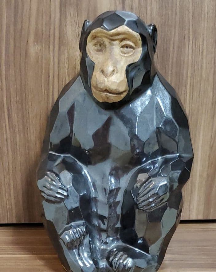 九谷焼　猿の置物　陶秀作