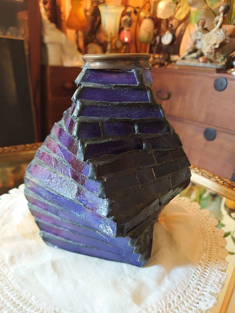 アンティーク ステンドグラスネジレパープルペンダントシーリングランプ