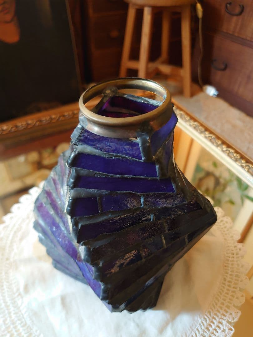 アンティーク ステンドグラスネジレパープルペンダントシーリングランプ