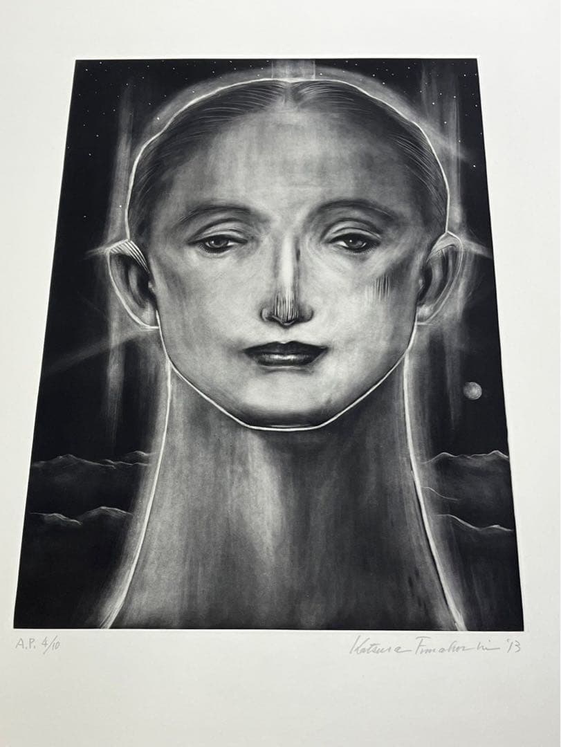 舟越桂 直筆サイン入り 銅版画《遠い月》2013年 希少版画作品