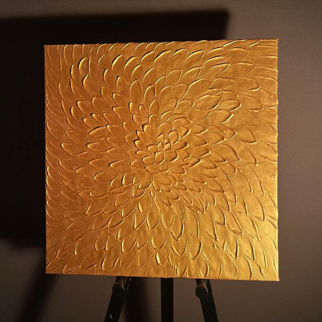★秀作★ 手書き油絵 ゴールドペタル 肉筆絵画 インテリア 油彩画