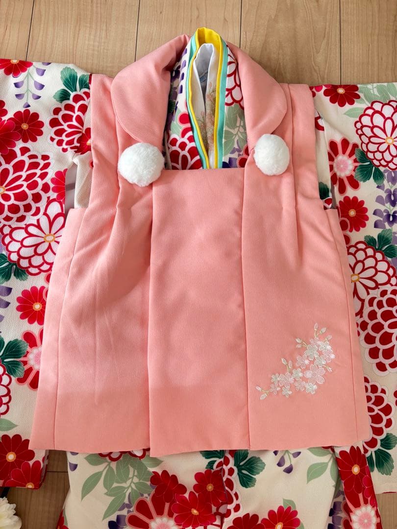 七五三 着物セット 花柄 ピンク　簡単着付け