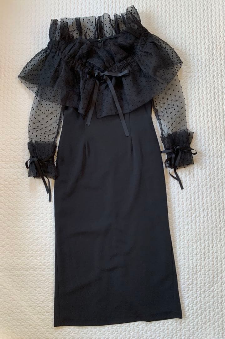 niana ドットチュール切替ワンピース S 黒 2WAY仕様　パーティー結婚式