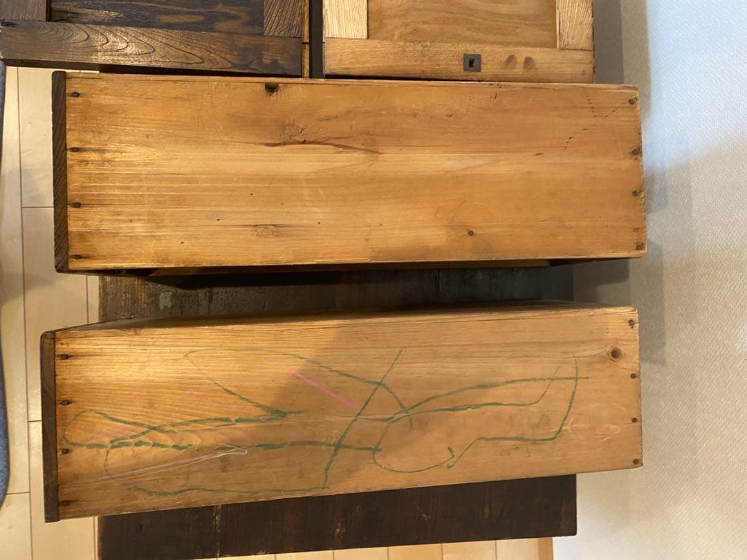 木製引き戸収納キャビネット　引き出し2つ