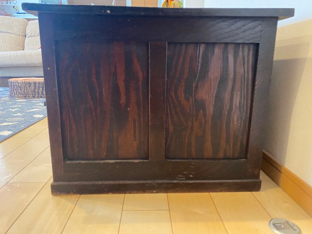 木製引き戸収納キャビネット　引き出し2つ