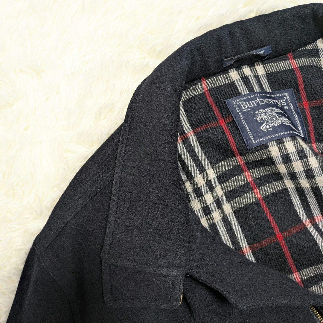 バーバリーズ ウール スタンドカラーブルゾン カシミヤ混 ノバチェック ネイビー
