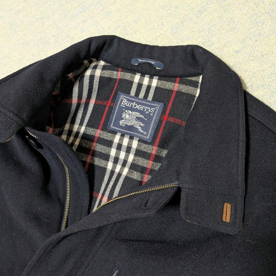 バーバリーズ ウール スタンドカラーブルゾン カシミヤ混 ノバチェック ネイビー