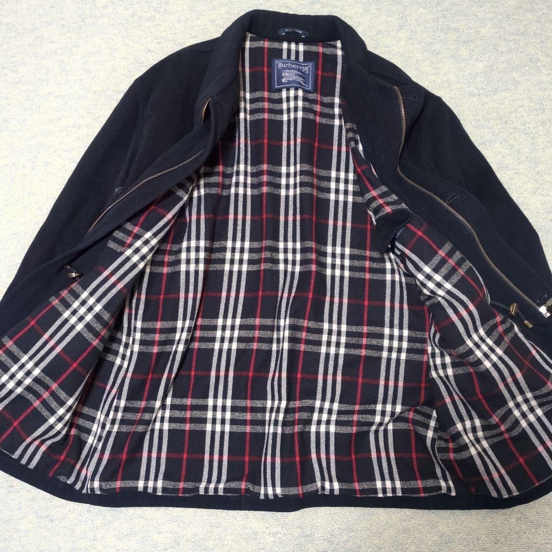 バーバリーズ ウール スタンドカラーブルゾン カシミヤ混 ノバチェック ネイビー