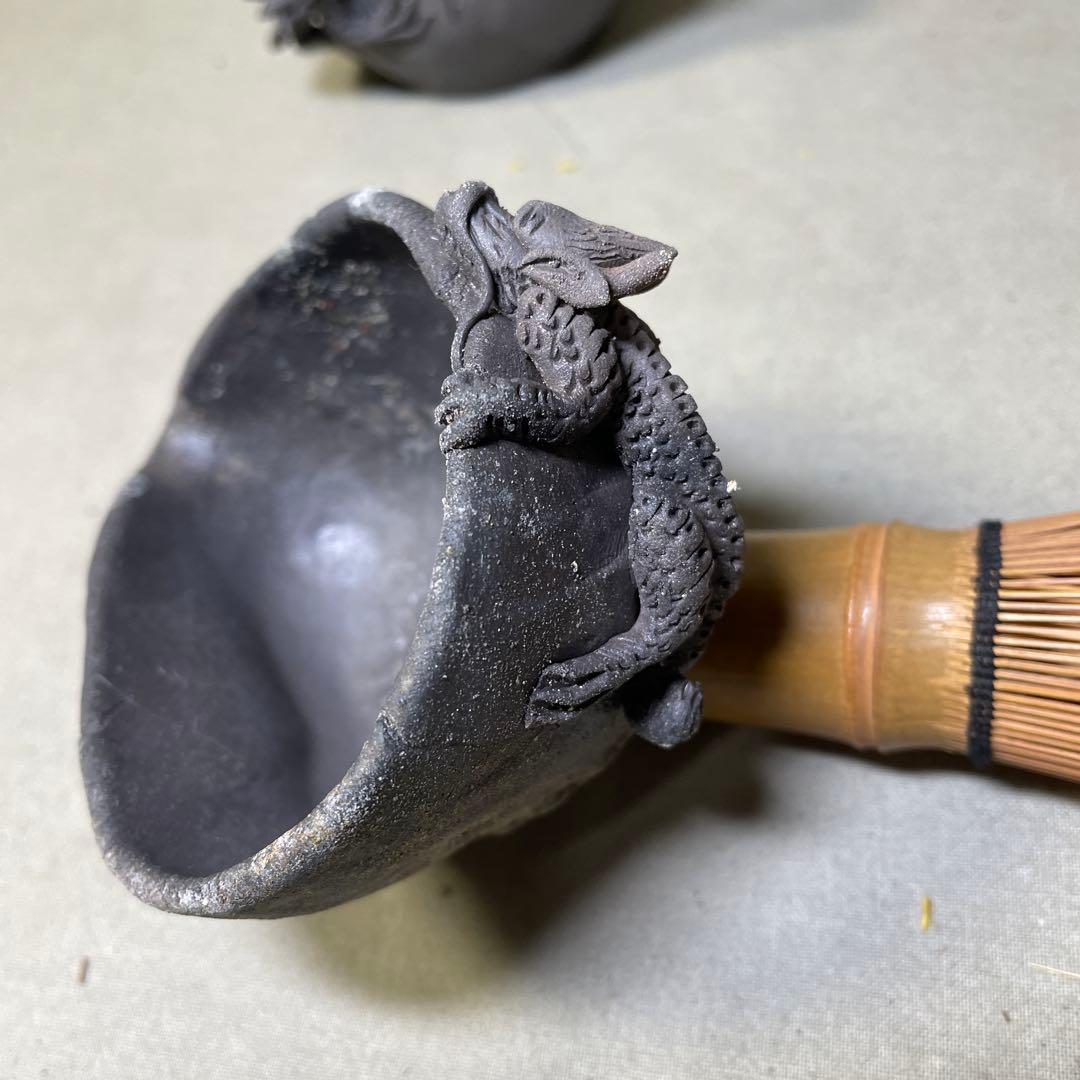 時代 備前双龍宝瓶湯冷炭化青備前 窯変 双竜　手造　煎茶道具　備前焼 急須茶器