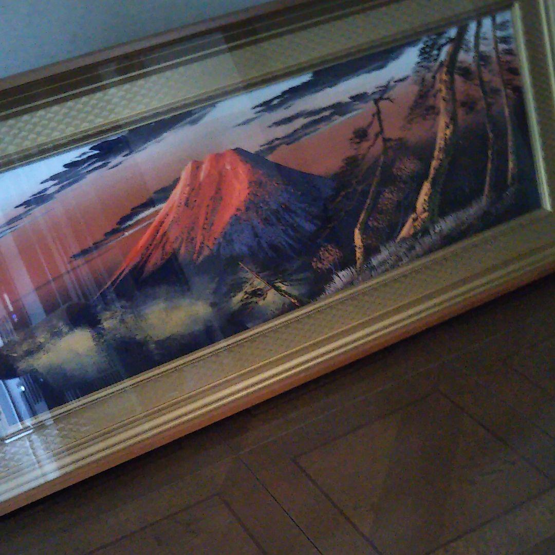 絵画　富士山　赤富士　立体絵　開運　金運　風水　美峰　特大　額付