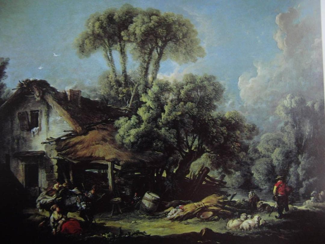 フランソワ ブーシェ、【ボーヴェあたりの風景　朝】、希少画集画