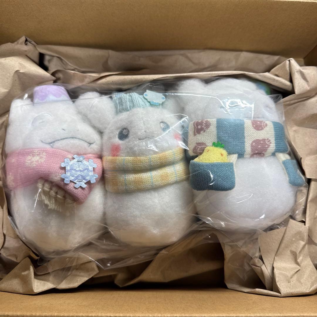 新品 タグ付き 3体セット ぬいぐるみ ゆきだるま ピカチュウ カビゴン ヤドン