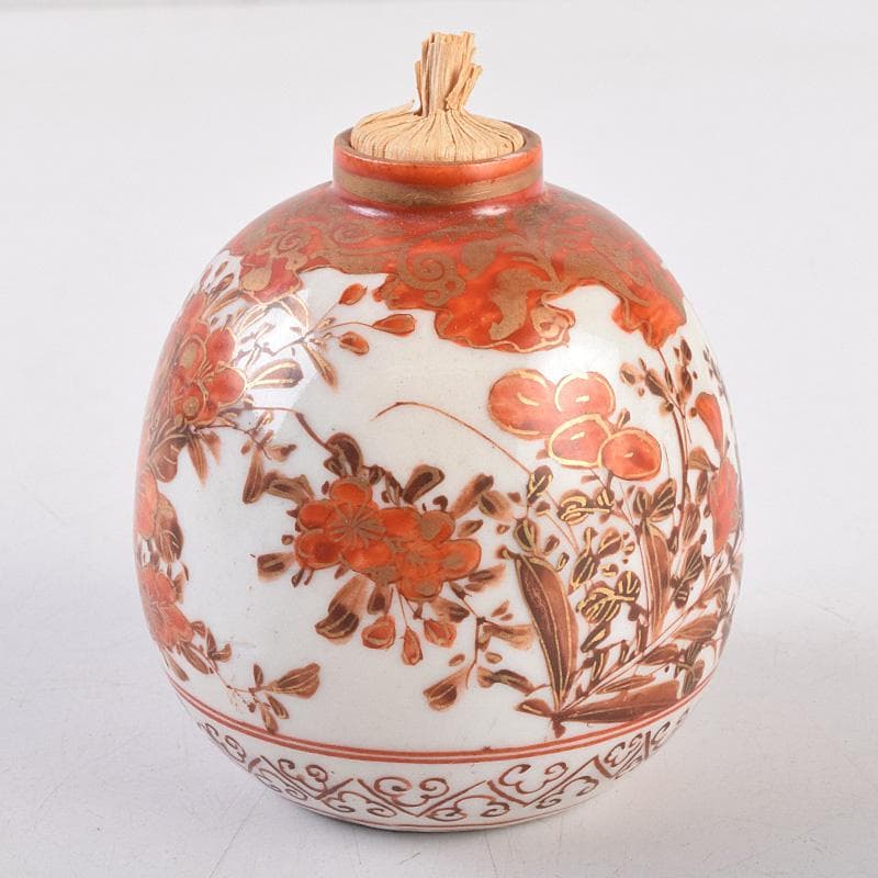 九谷焼　古九谷　赤絵金彩　花鳥文　振出　合わせ箱　M　R8981