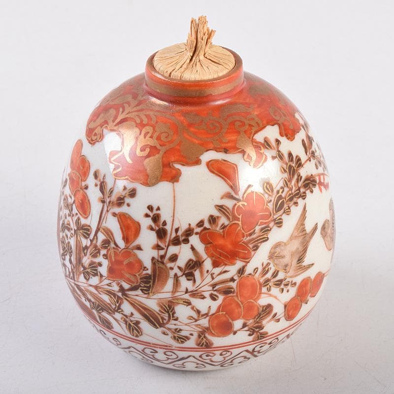 九谷焼　古九谷　赤絵金彩　花鳥文　振出　合わせ箱　M　R8981