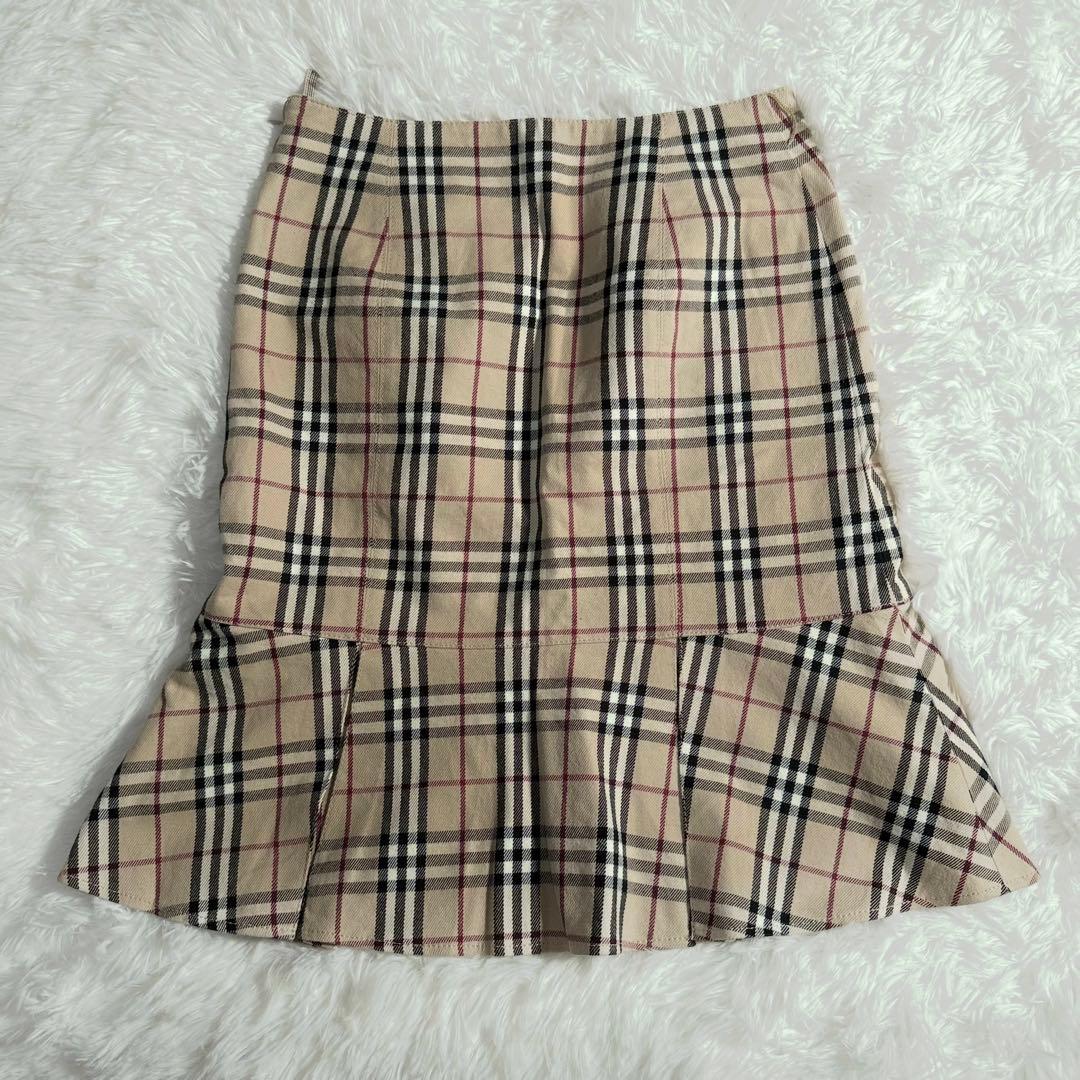 バーバリーブルーレーベル スカート ノバチェック ギャザー プリーツ