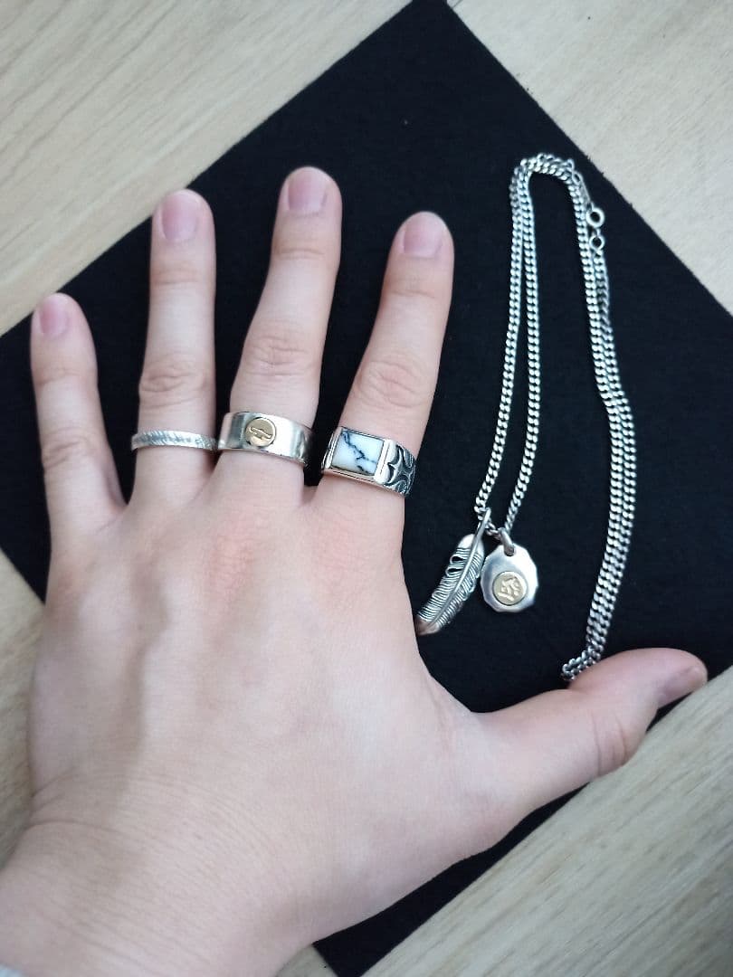 【シルバー925, K10】コンビ フェザーネックレス セット / インディアン