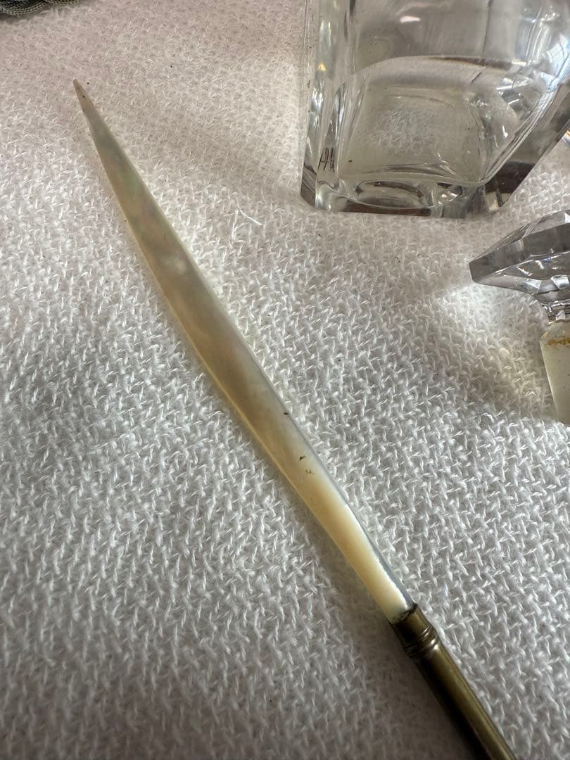 1850年代つけペンバコ、クリスタルインク瓶、螺鈿箱