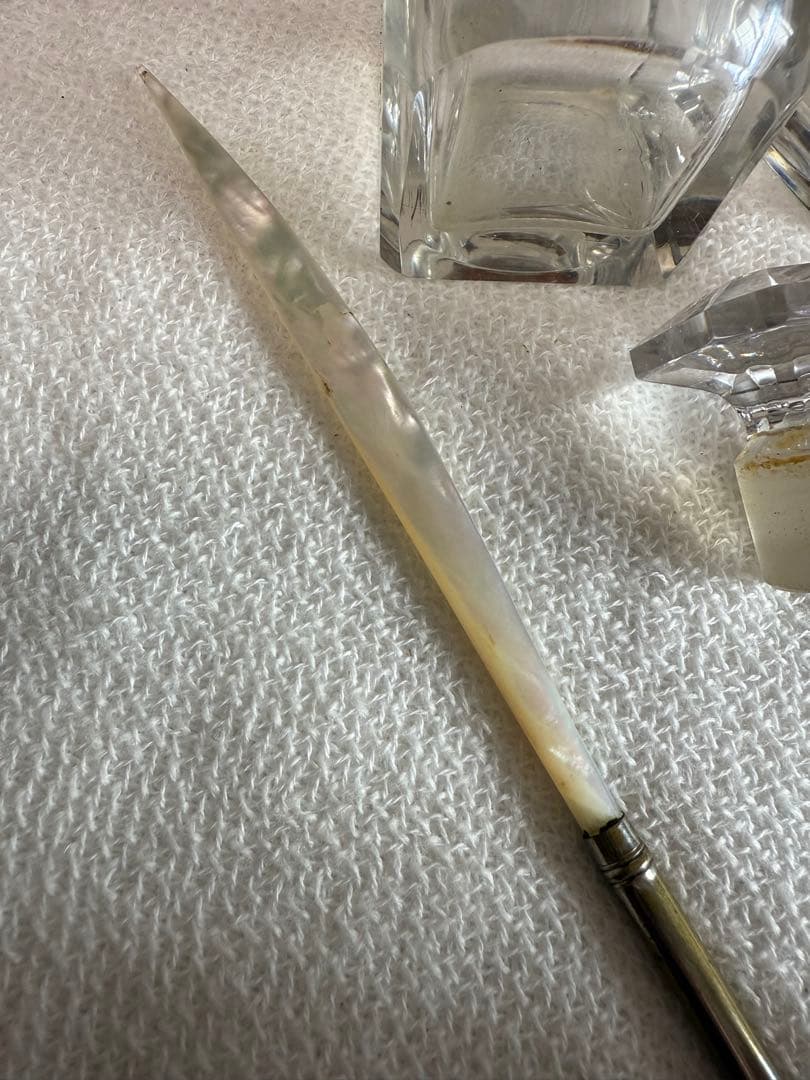 1850年代つけペンバコ、クリスタルインク瓶、螺鈿箱