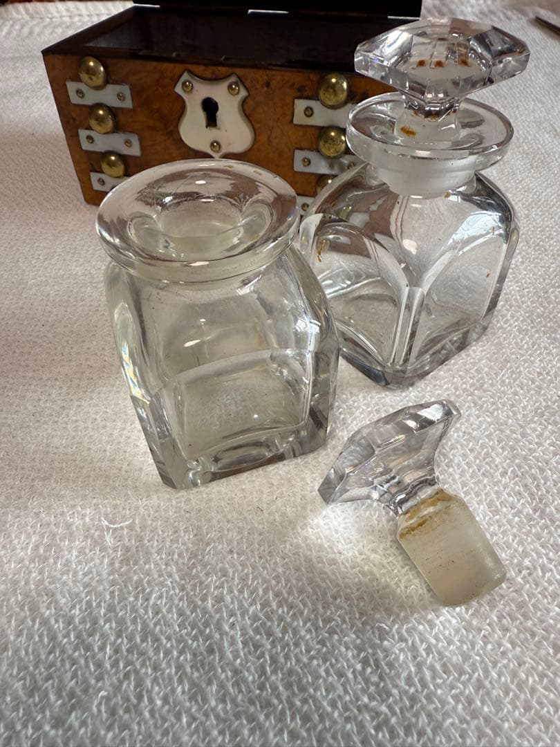 1850年代つけペンバコ、クリスタルインク瓶、螺鈿箱