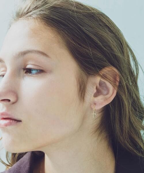 ete K18YG クロス ダイヤモンド ピアス