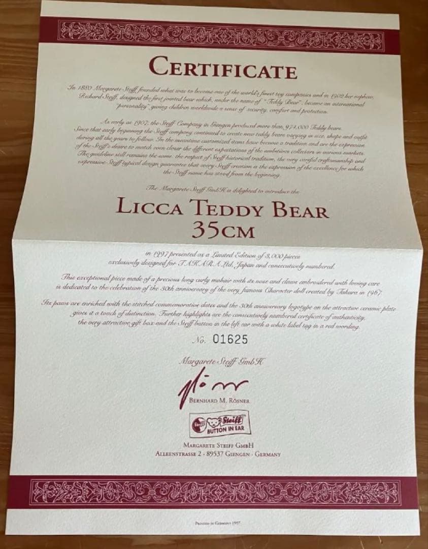 シュタイフSTEIFF限定テディベアLICCAリカ＊ぬいぐるみクマくまカントリー