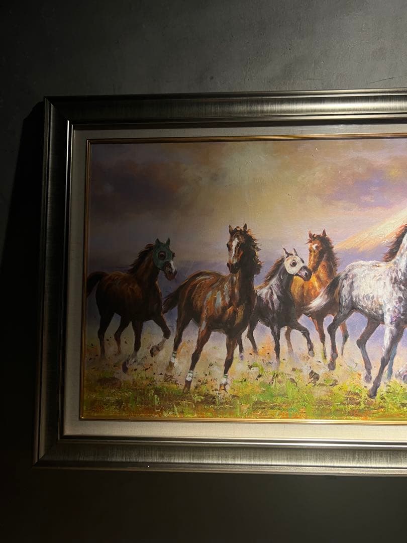 リアリズム　肉筆油彩画　【競馬】　大作