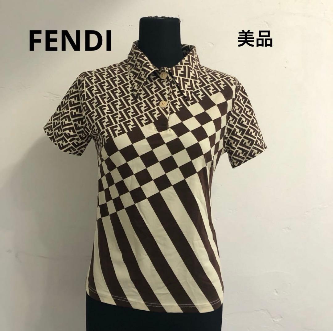 【美品】FENDI フェンディ　ポロシャツ　ズッカ柄 46サイズ　Tシャツ　半袖