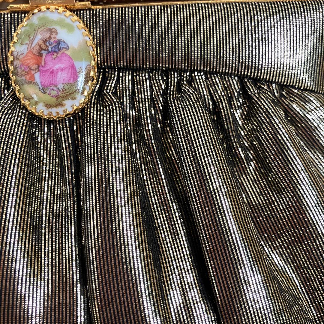 フランス　アンティークデザイン　パーティバッグ　シックゴールド＆陶器＆ビーズ