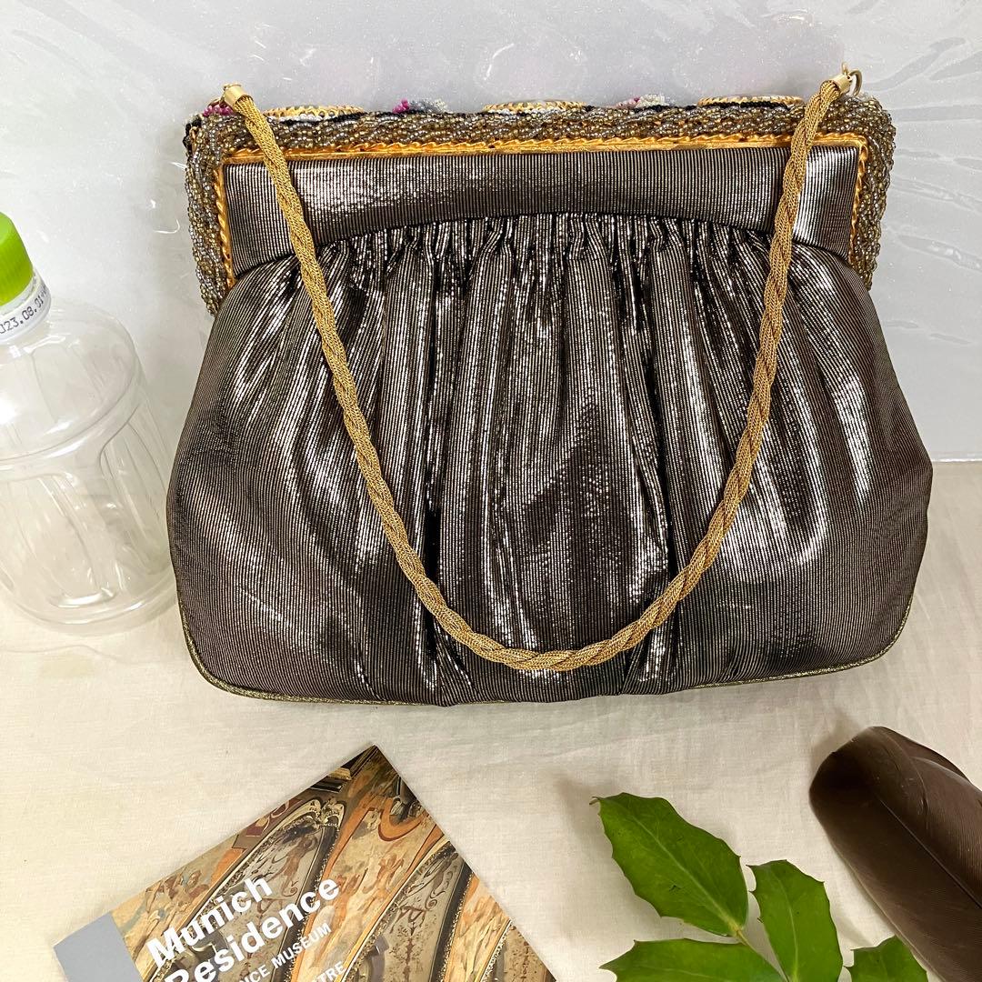 フランス　アンティークデザイン　パーティバッグ　シックゴールド＆陶器＆ビーズ