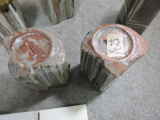 加藤掴也 織部焼 扇面向付 5個 共箱 [B25012]