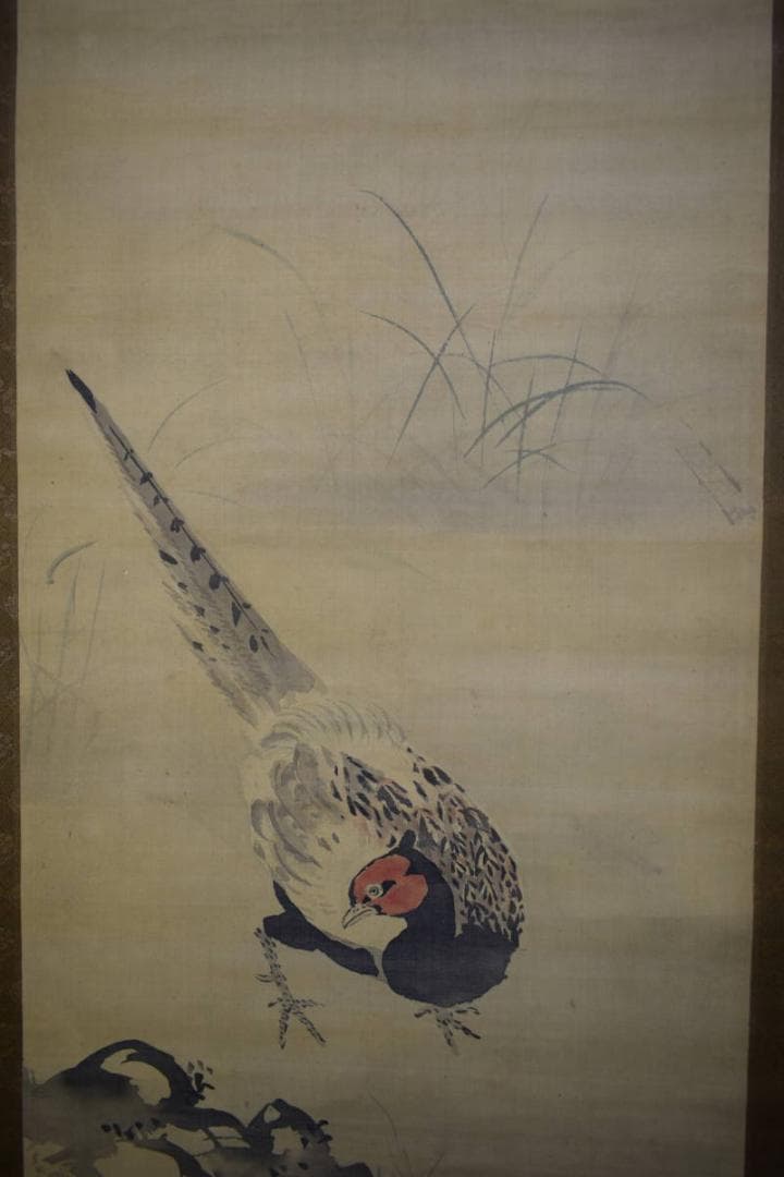 模写/狩野周信/如川/鶏に雉図/布袋屋掛軸HF-789